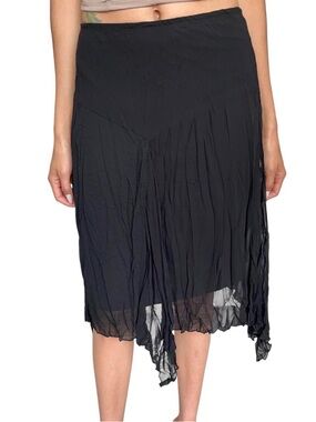 Touch 9 Black Mesh Asymmetrical Midi Skirt 🖤